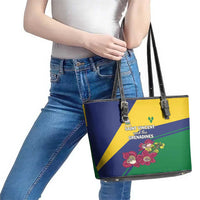 Saint Vincent and the Grenadines Leather Tote Bag Pax et Justitia Cannonball Flower - Wonder Print Shop
