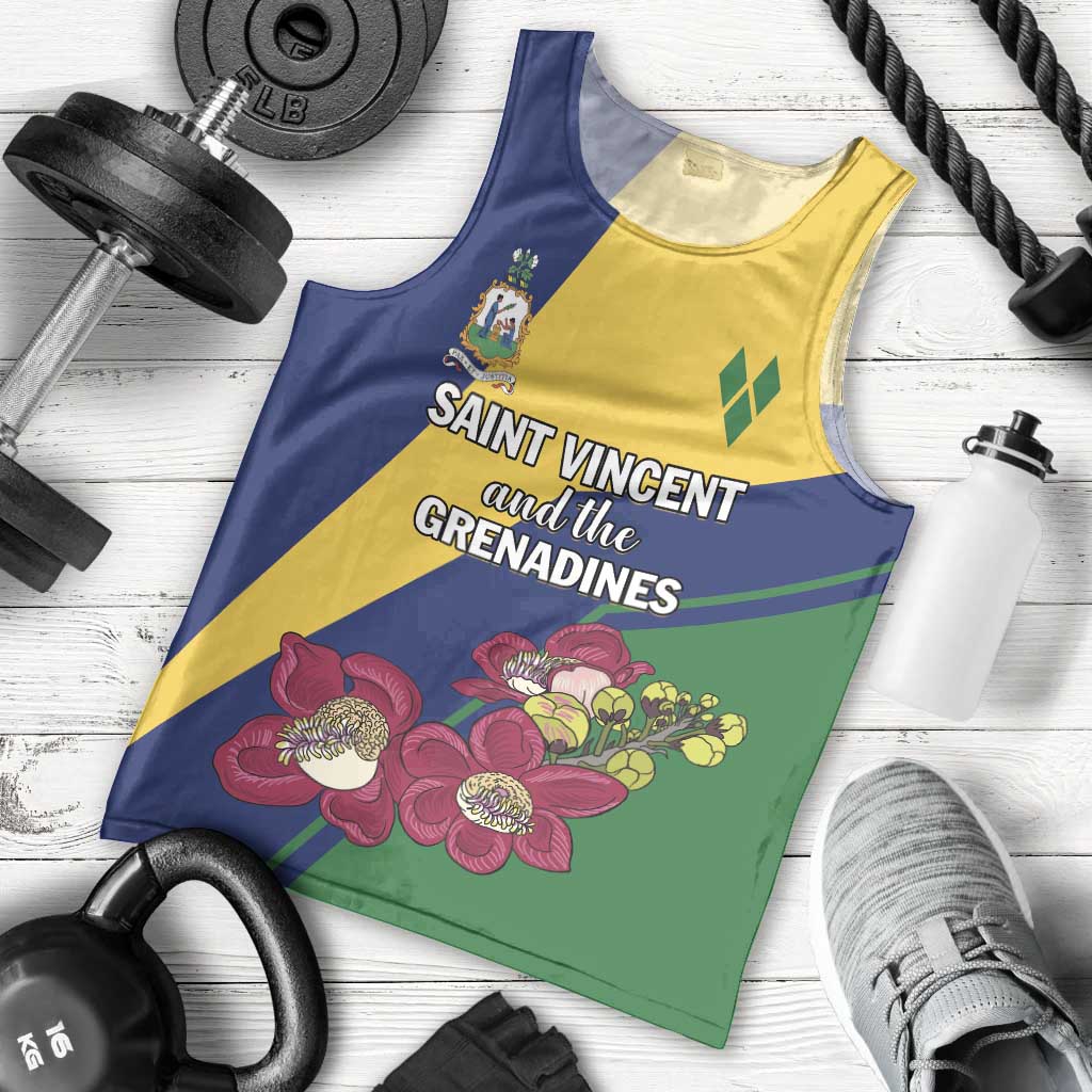 Personalized Saint Vincent and the Grenadines Men Tank Top Pax et Justitia Cannonball Flower - Wonder Print Shop