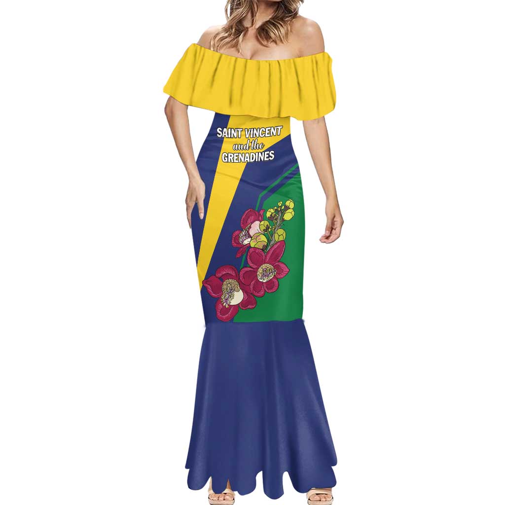 Personalized Saint Vincent and the Grenadines Mermaid Dress Pax et Justitia Cannonball Flower - Wonder Print Shop