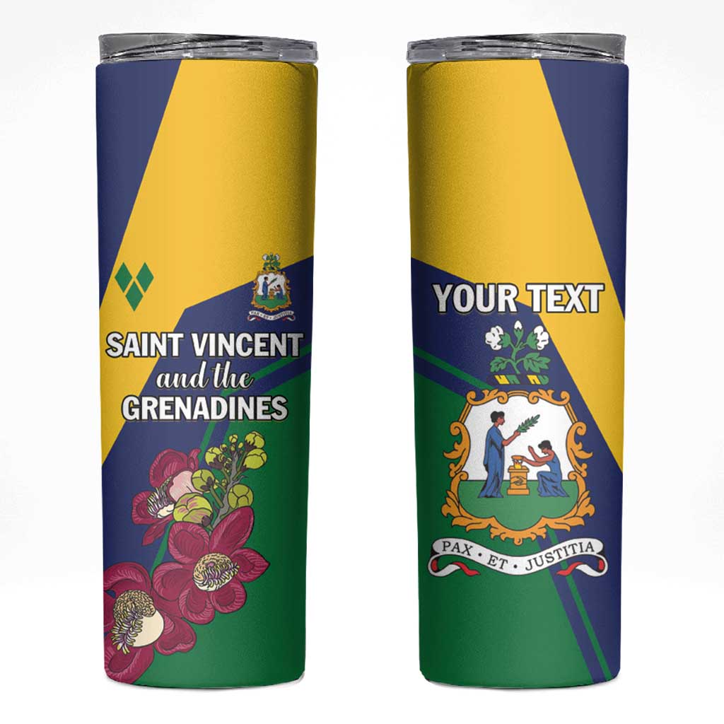 Personalized Saint Vincent and the Grenadines Skinny Tumbler Pax et Justitia Cannonball Flower - Wonder Print Shop