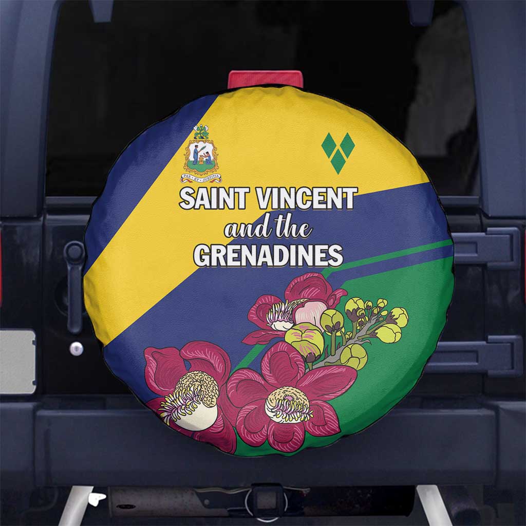Saint Vincent and the Grenadines Spare Tire Cover Pax et Justitia Cannonball Flower - Wonder Print Shop