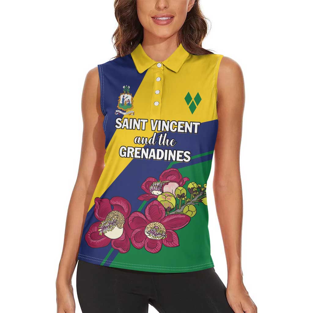 Personalized Saint Vincent and the Grenadines Women Sleeveless Polo Shirt Pax et Justitia Cannonball Flower - Wonder Print Shop