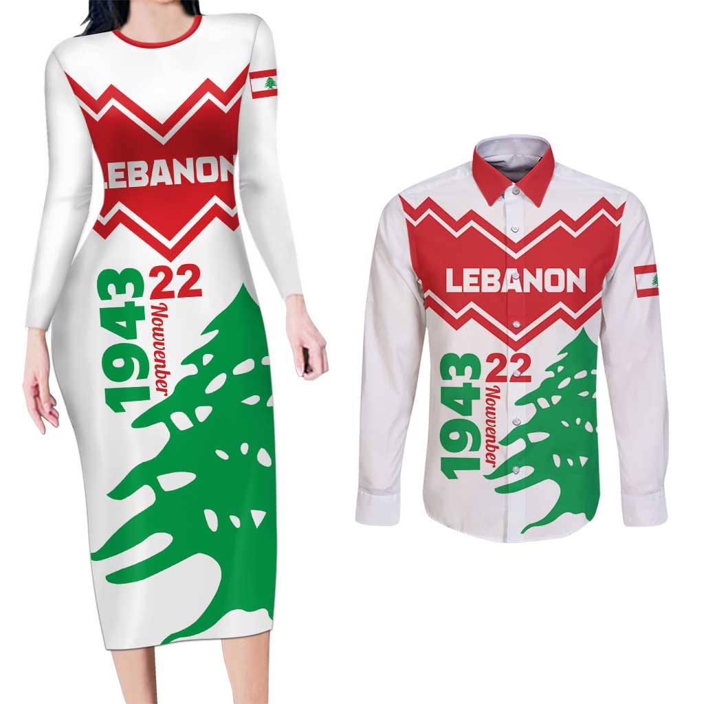 Personalized Lebanon Independence Day Couples Matching Long Sleeve Bodycon Dress and Long Sleeve Button Shirt Cedrus libani - Wonder Print Shop