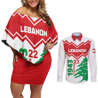 Personalized Lebanon Independence Day Couples Matching Off Shoulder Short Dress and Long Sleeve Button Shirt Cedrus libani - Wonder Print Shop