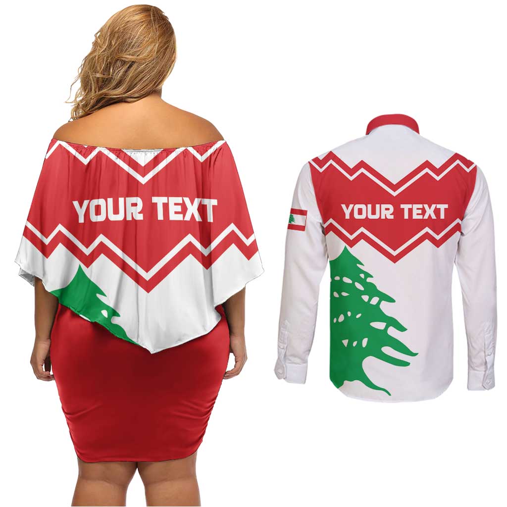 Personalized Lebanon Independence Day Couples Matching Off Shoulder Short Dress and Long Sleeve Button Shirt Cedrus libani - Wonder Print Shop