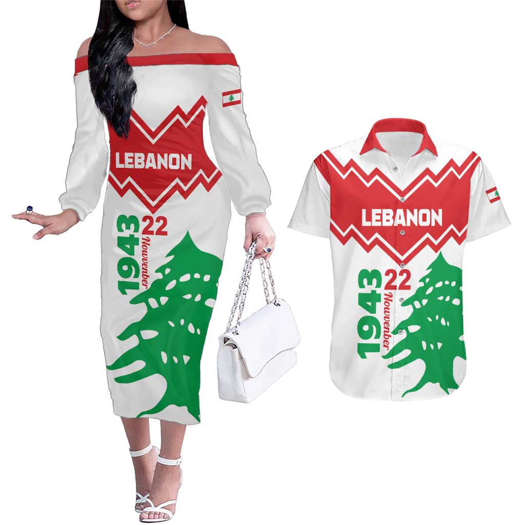 Personalized Lebanon Independence Day Couples Matching Off The Shoulder Long Sleeve Dress and Hawaiian Shirt Cedrus libani - Wonder Print Shop
