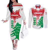 Personalized Lebanon Independence Day Couples Matching Off The Shoulder Long Sleeve Dress and Long Sleeve Button Shirt Cedrus libani