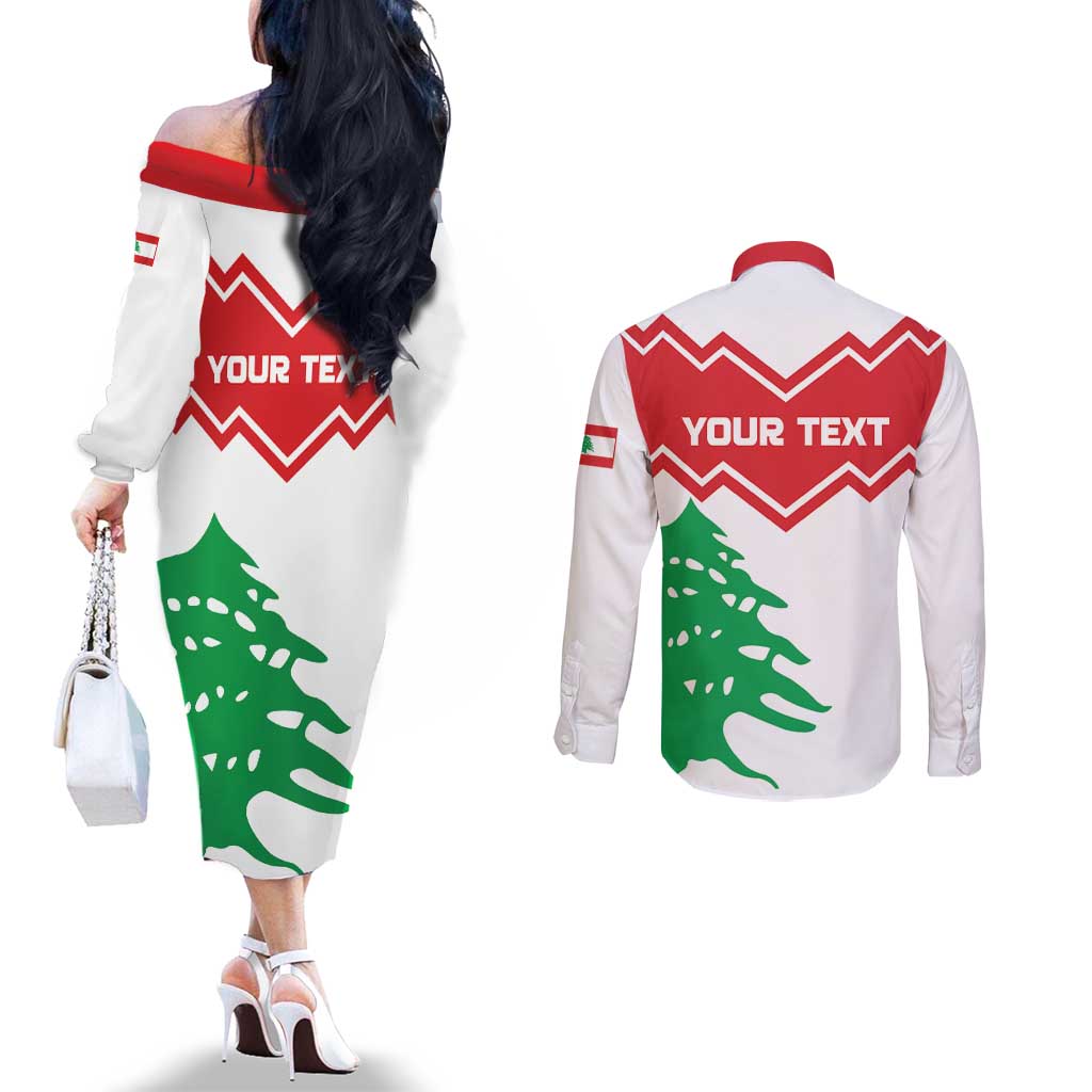 Personalized Lebanon Independence Day Couples Matching Off The Shoulder Long Sleeve Dress and Long Sleeve Button Shirt Cedrus libani