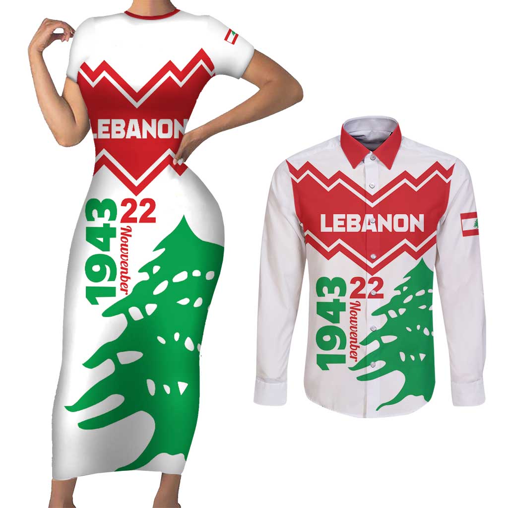 Personalized Lebanon Independence Day Couples Matching Short Sleeve Bodycon Dress and Long Sleeve Button Shirt Cedrus libani - Wonder Print Shop