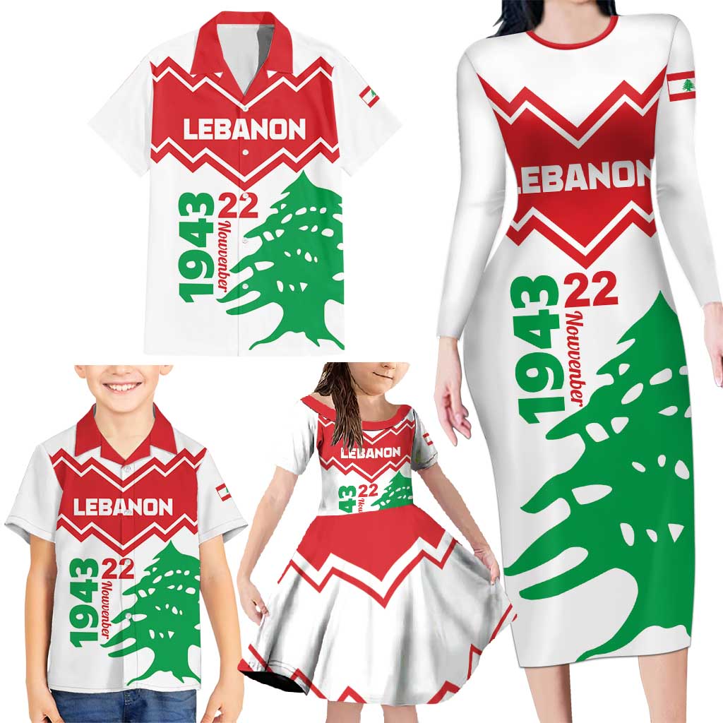 Personalized Lebanon Independence Day Family Matching Long Sleeve Bodycon Dress and Hawaiian Shirt Cedrus libani - Wonder Print Shop
