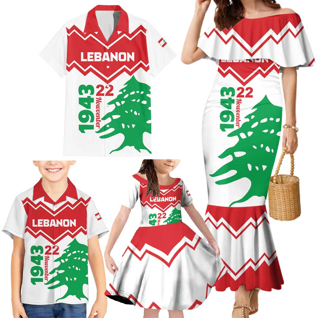 Personalized Lebanon Independence Day Family Matching Mermaid Dress and Hawaiian Shirt Cedrus libani - Wonder Print Shop