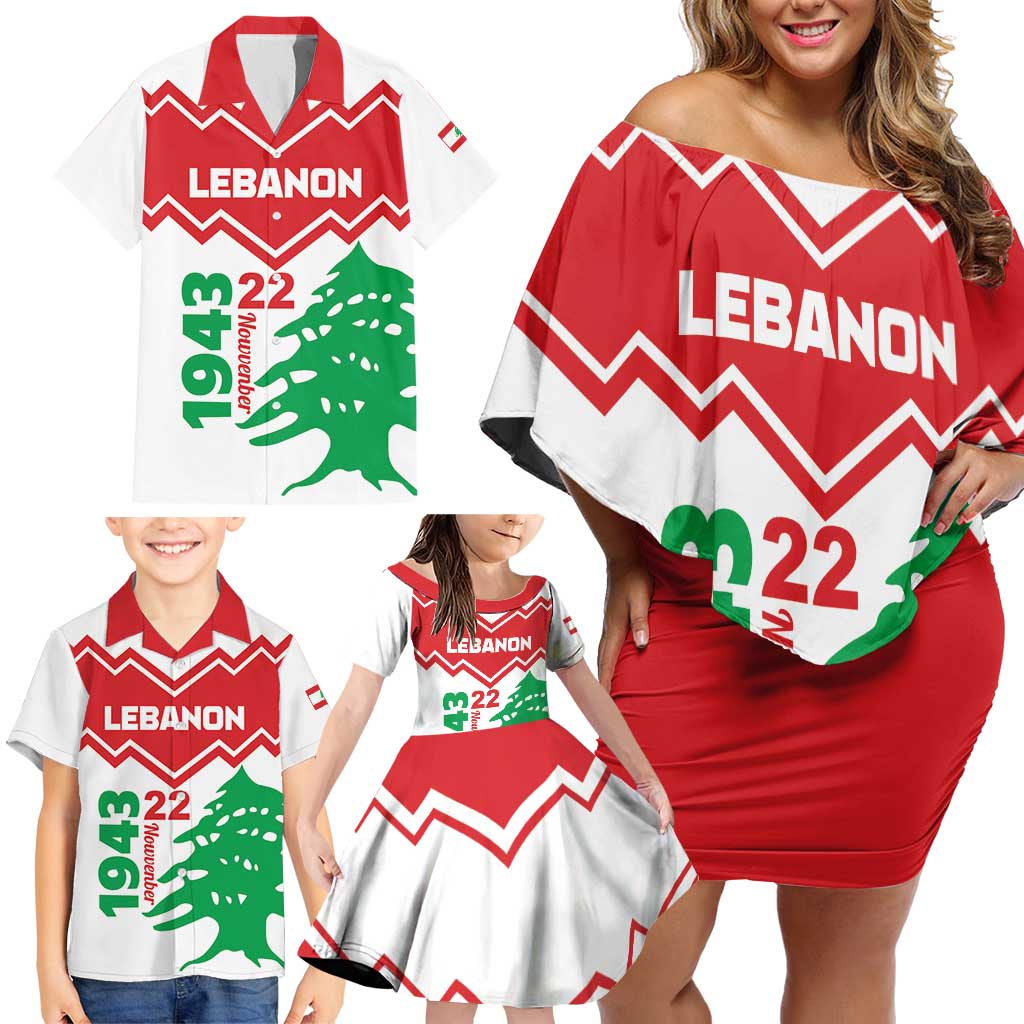 Personalized Lebanon Independence Day Family Matching Off Shoulder Short Dress and Hawaiian Shirt Cedrus libani - Wonder Print Shop
