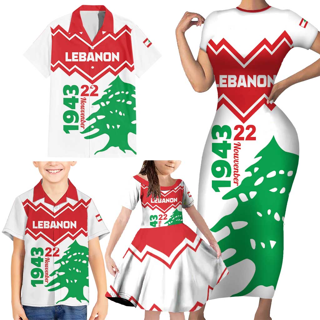 Personalized Lebanon Independence Day Family Matching Short Sleeve Bodycon Dress and Hawaiian Shirt Cedrus libani - Wonder Print Shop
