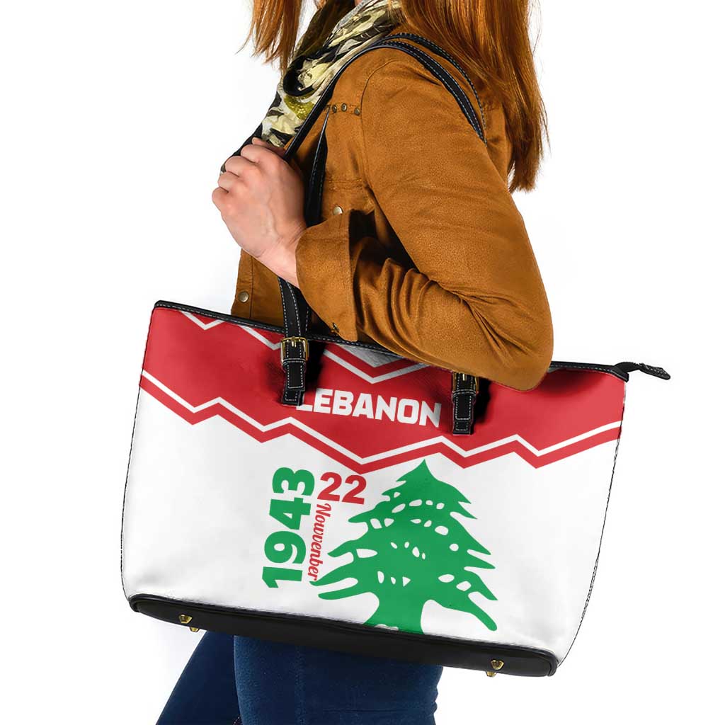 Lebanon Independence Day Leather Tote Bag Cedrus libani - Wonder Print Shop