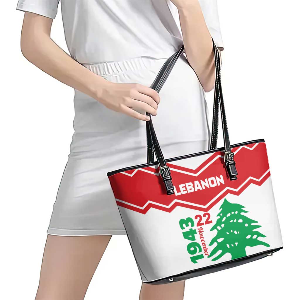 Lebanon Independence Day Leather Tote Bag Cedrus libani - Wonder Print Shop