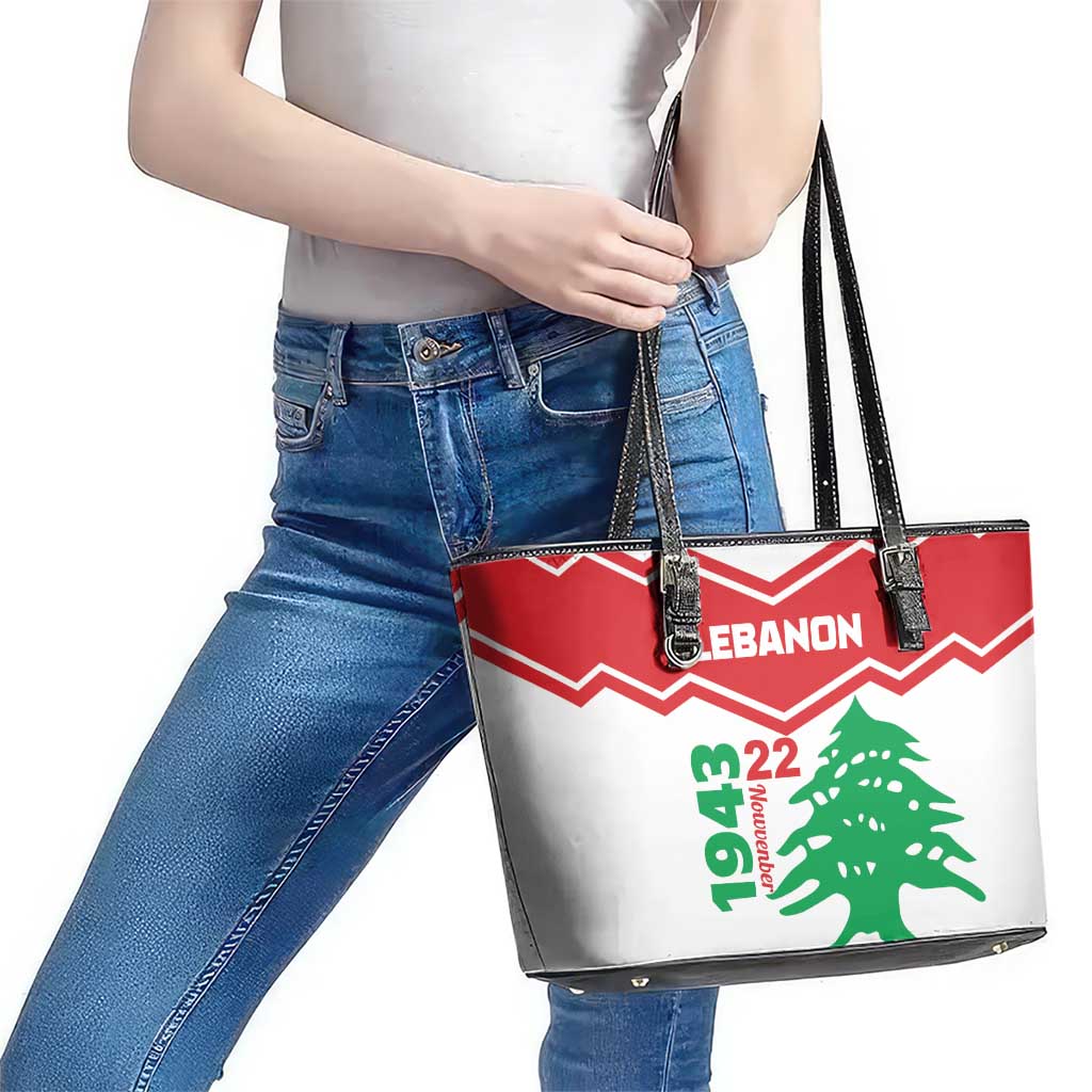 Lebanon Independence Day Leather Tote Bag Cedrus libani - Wonder Print Shop