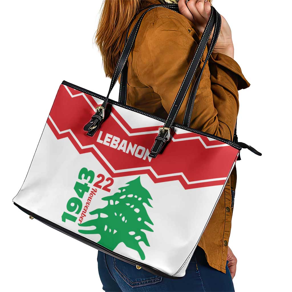 Lebanon Independence Day Leather Tote Bag Cedrus libani - Wonder Print Shop