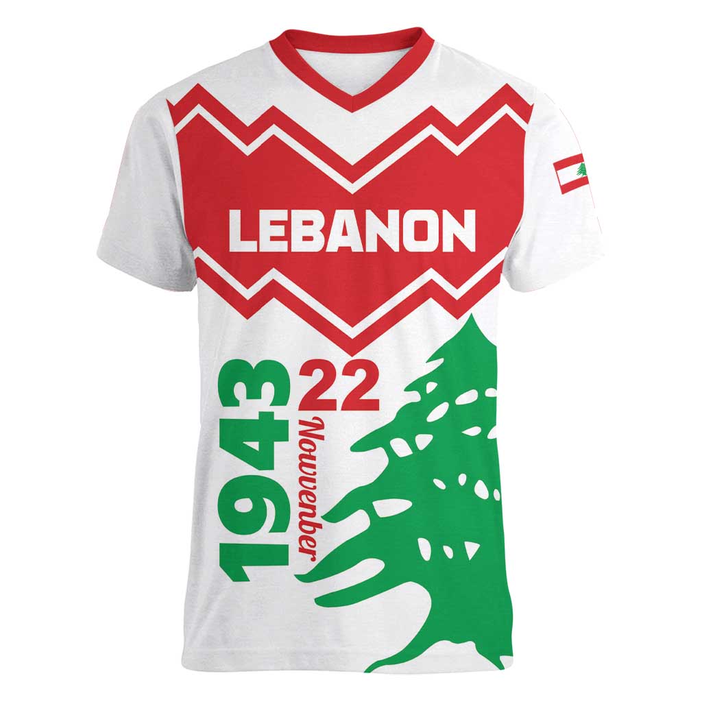 Personalized Lebanon Independence Day Women V-Neck T-Shirt Cedrus libani - Wonder Print Shop