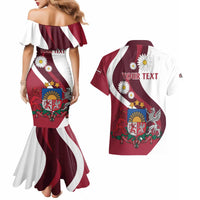 Personalized Latvia Couples Matching Mermaid Dress and Hawaiian Shirt Dievs sveti Latviju - Wonder Print Shop