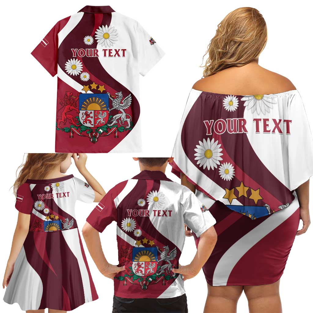 Personalized Latvia Family Matching Off Shoulder Short Dress and Hawaiian Shirt Dievs sveti Latviju - Wonder Print Shop