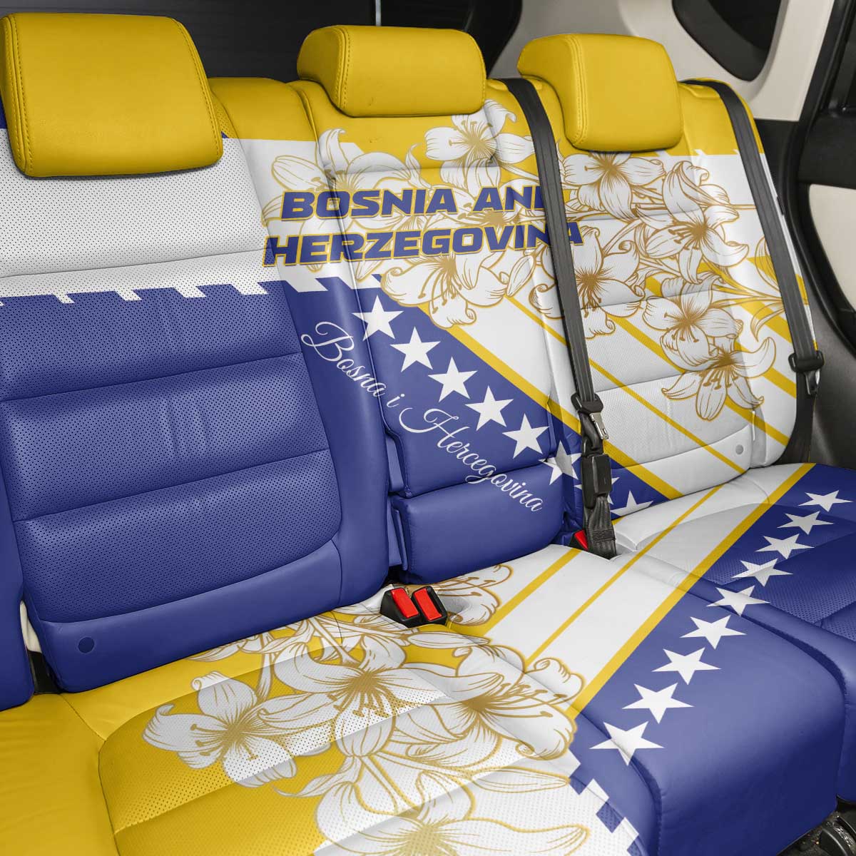 Bosnia and Herzegovina Back Car Seat Cover Stars With Golden Lily - Wonder Print Shop