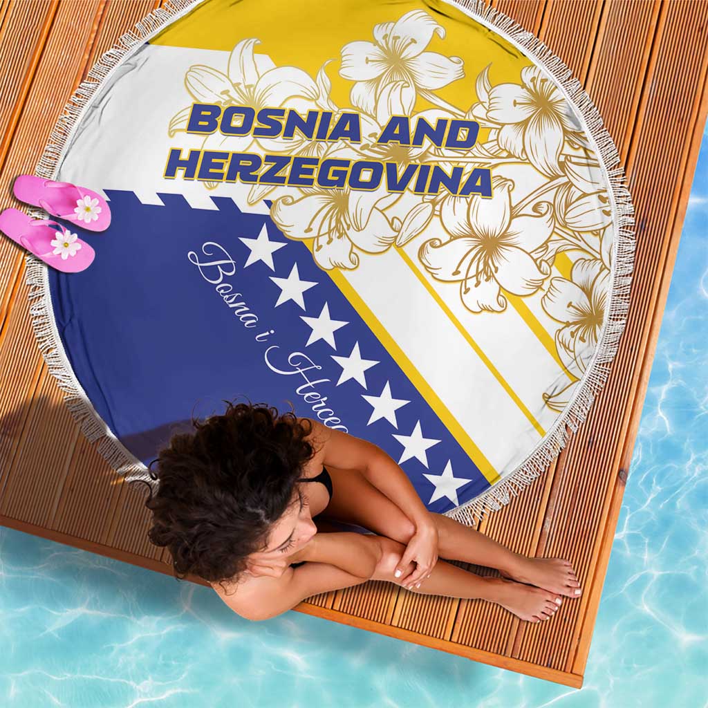 Bosnia and Herzegovina Beach Blanket Stars With Golden Lily - Wonder Print Shop