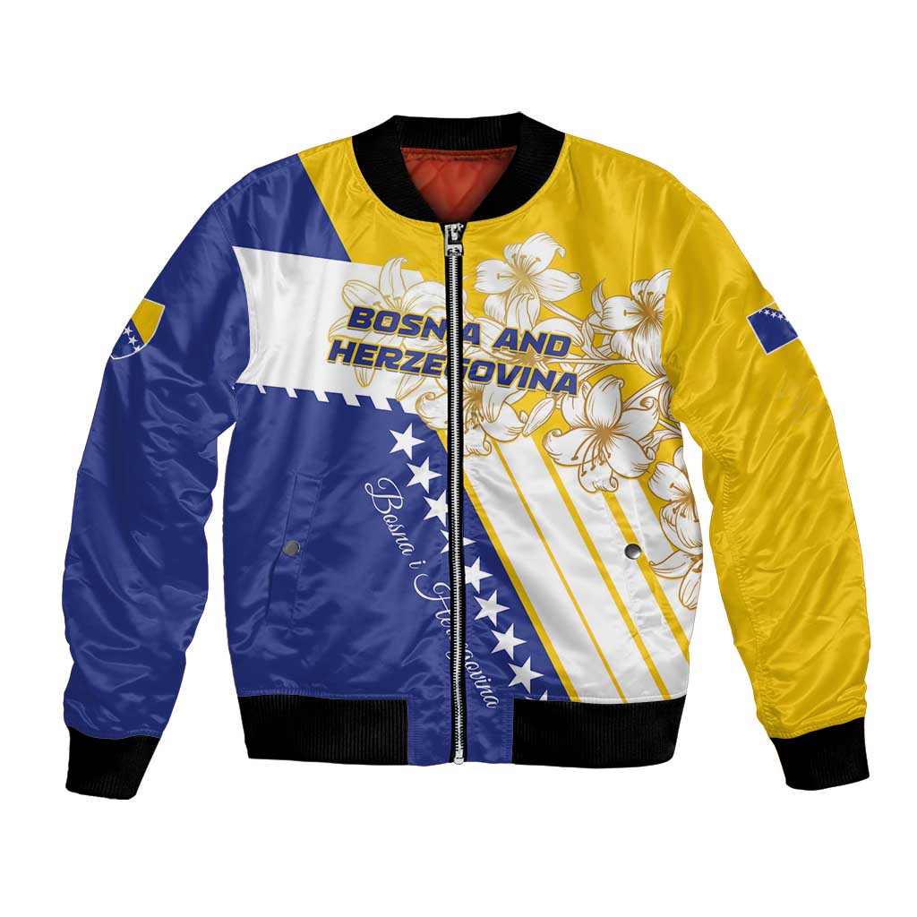 Personalized Bosnia and Herzegovina Bomber Jacket Stars With Golden Lily - Wonder Print Shop