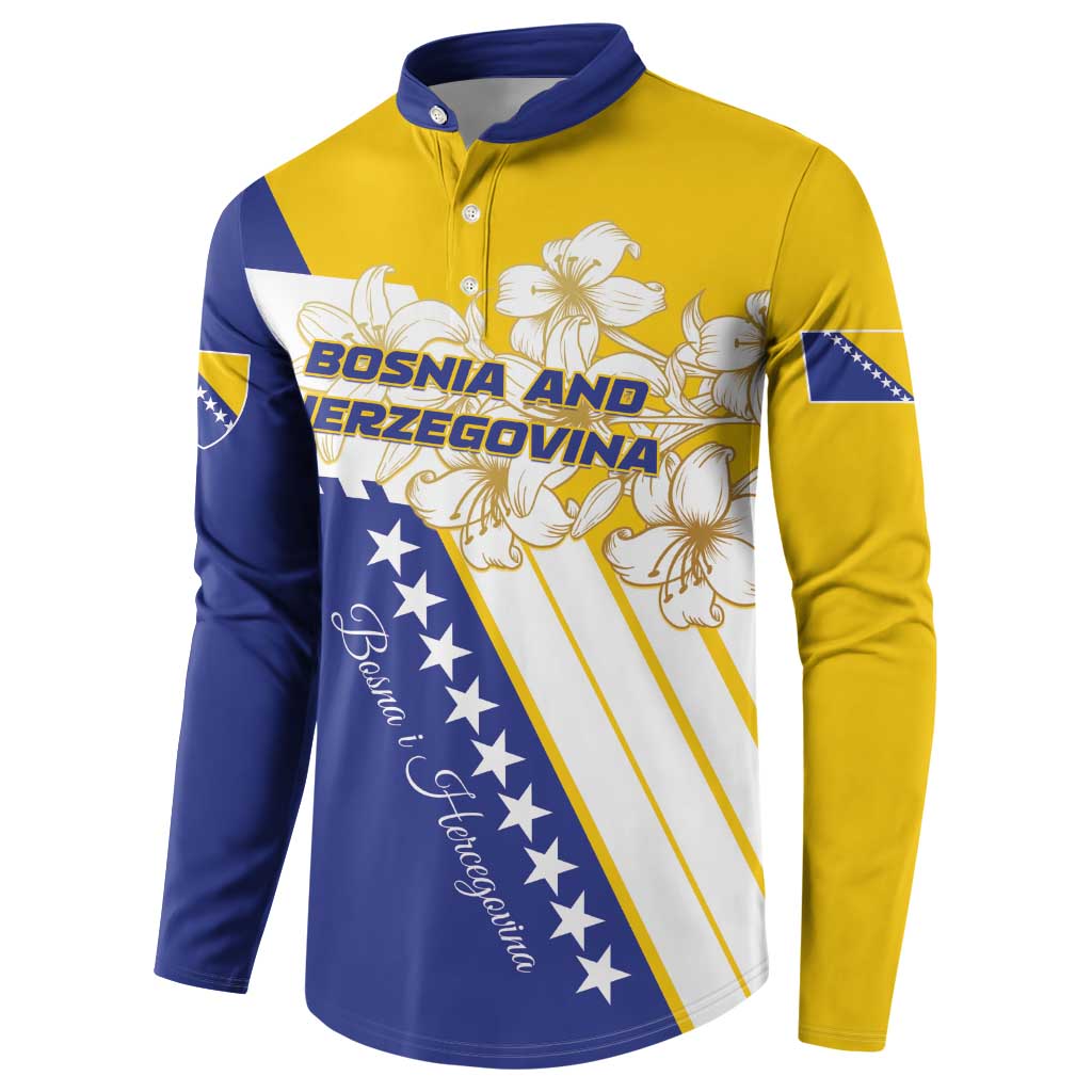Personalized Bosnia and Herzegovina Button Sweatshirt Stars With Golden Lily - Wonder Print Shop