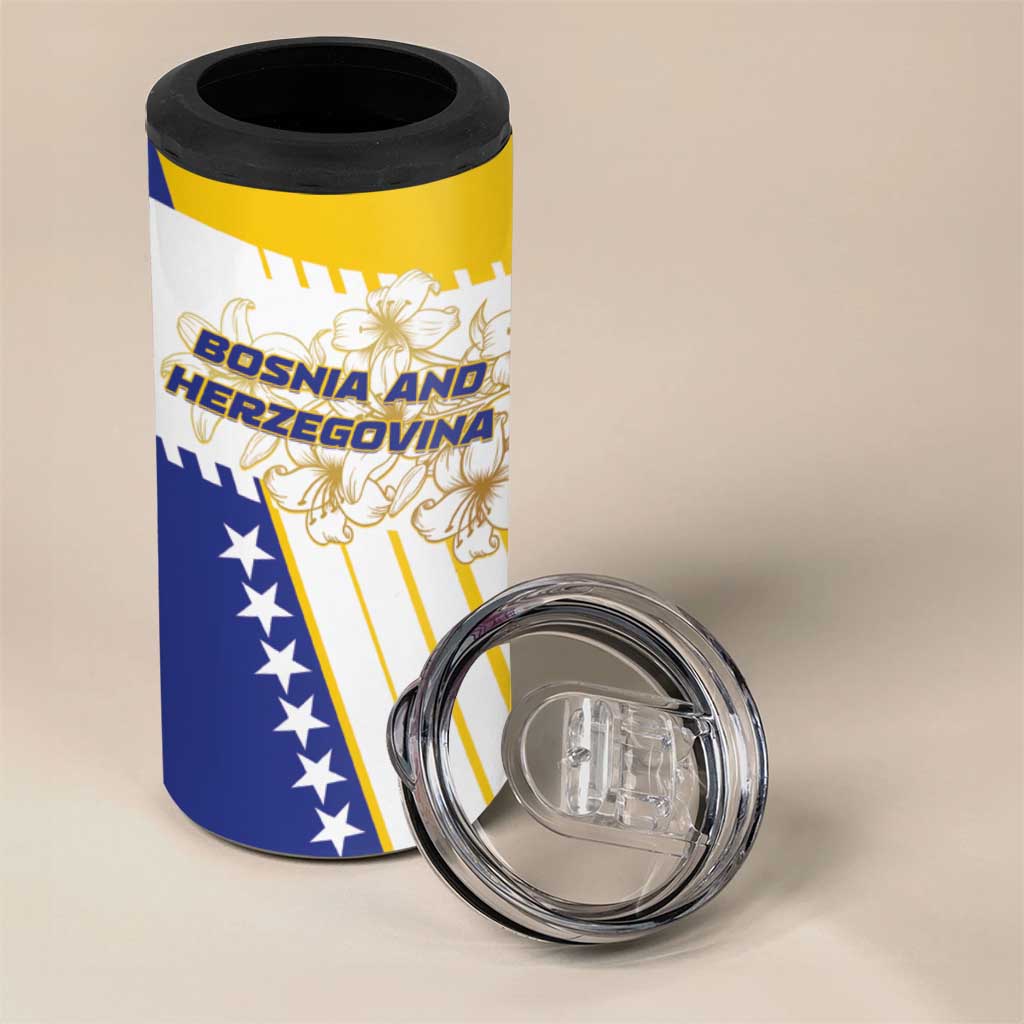 Personalized Bosnia and Herzegovina 4 in 1 Can Cooler Tumbler Stars With Golden Lily - Wonder Print Shop