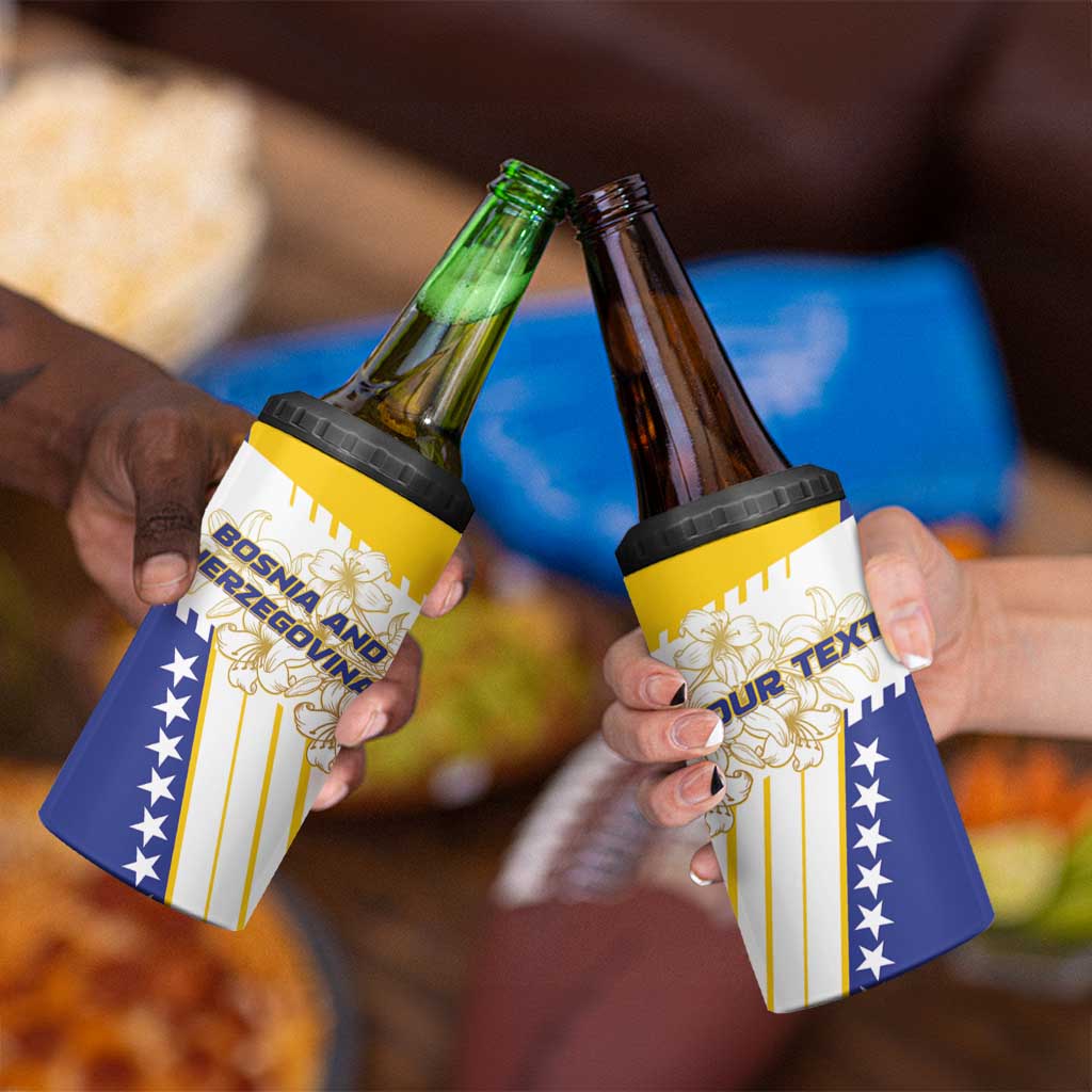 Personalized Bosnia and Herzegovina 4 in 1 Can Cooler Tumbler Stars With Golden Lily - Wonder Print Shop