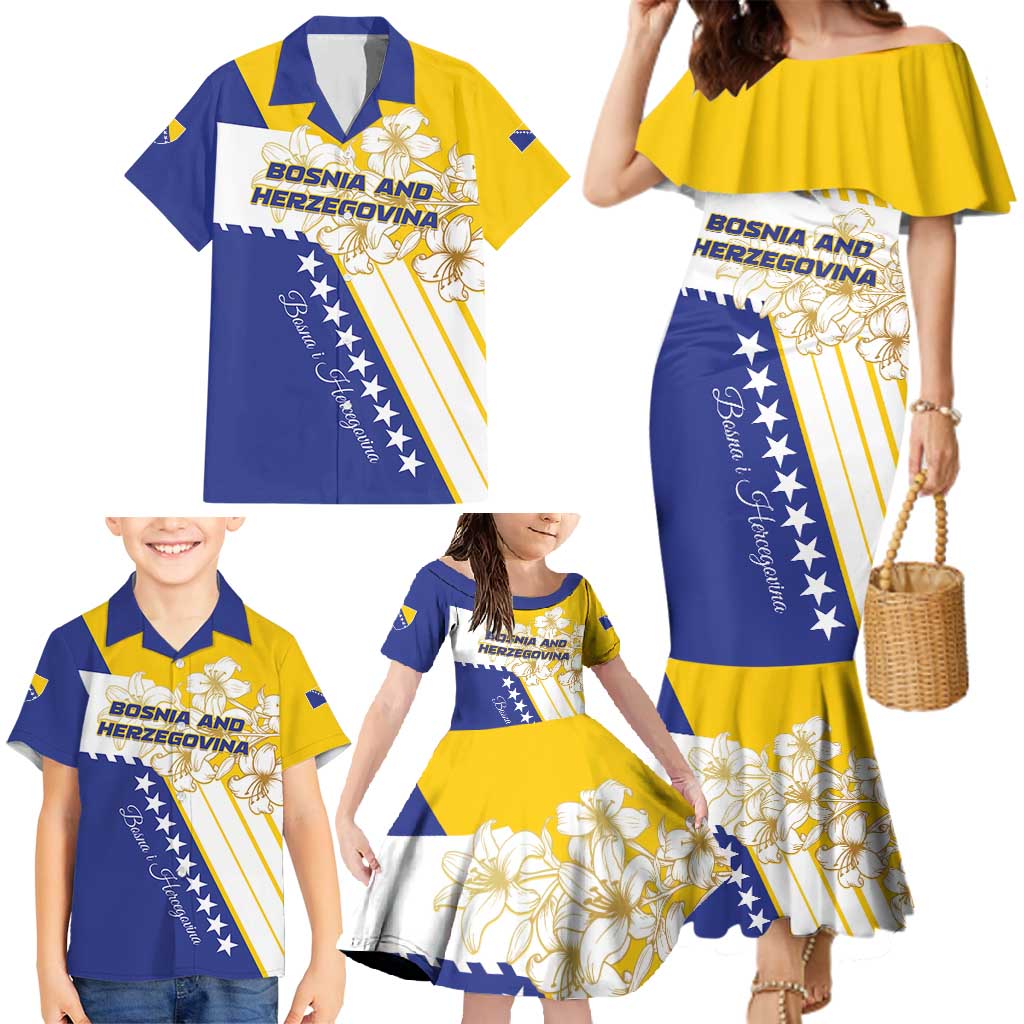 Personalized Bosnia and Herzegovina Family Matching Mermaid Dress and Hawaiian Shirt Stars With Golden Lily - Wonder Print Shop