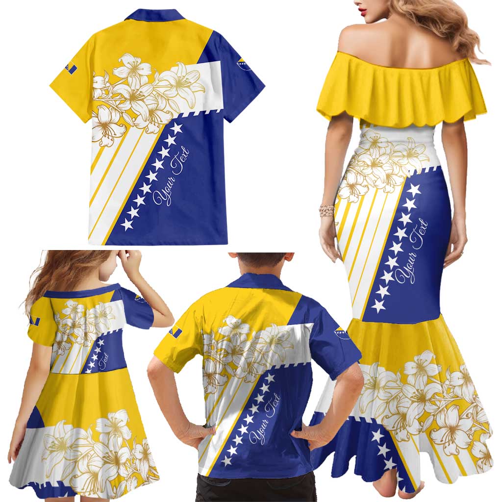 Personalized Bosnia and Herzegovina Family Matching Mermaid Dress and Hawaiian Shirt Stars With Golden Lily - Wonder Print Shop