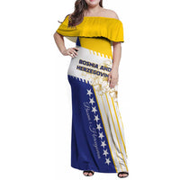 Personalized Bosnia and Herzegovina Family Matching Off Shoulder Maxi Dress and Hawaiian Shirt Stars With Golden Lily - Wonder Print Shop