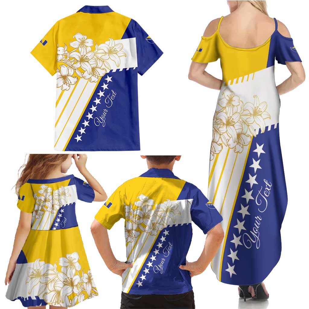 Personalized Bosnia and Herzegovina Family Matching Summer Maxi Dress and Hawaiian Shirt Stars With Golden Lily - Wonder Print Shop