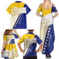 Personalized Bosnia and Herzegovina Family Matching Summer Maxi Dress and Hawaiian Shirt Stars With Golden Lily - Wonder Print Shop