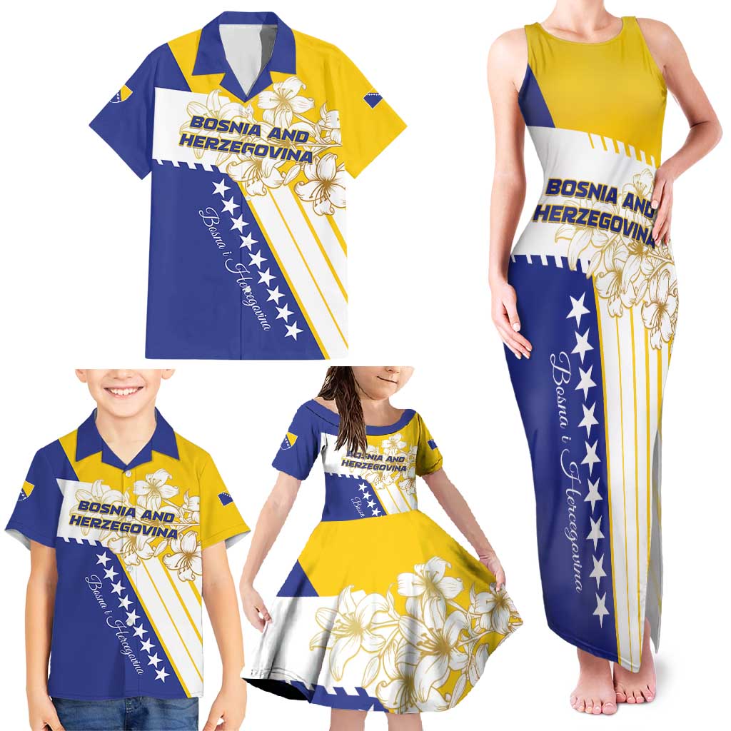 Personalized Bosnia and Herzegovina Family Matching Tank Maxi Dress and Hawaiian Shirt Stars With Golden Lily - Wonder Print Shop