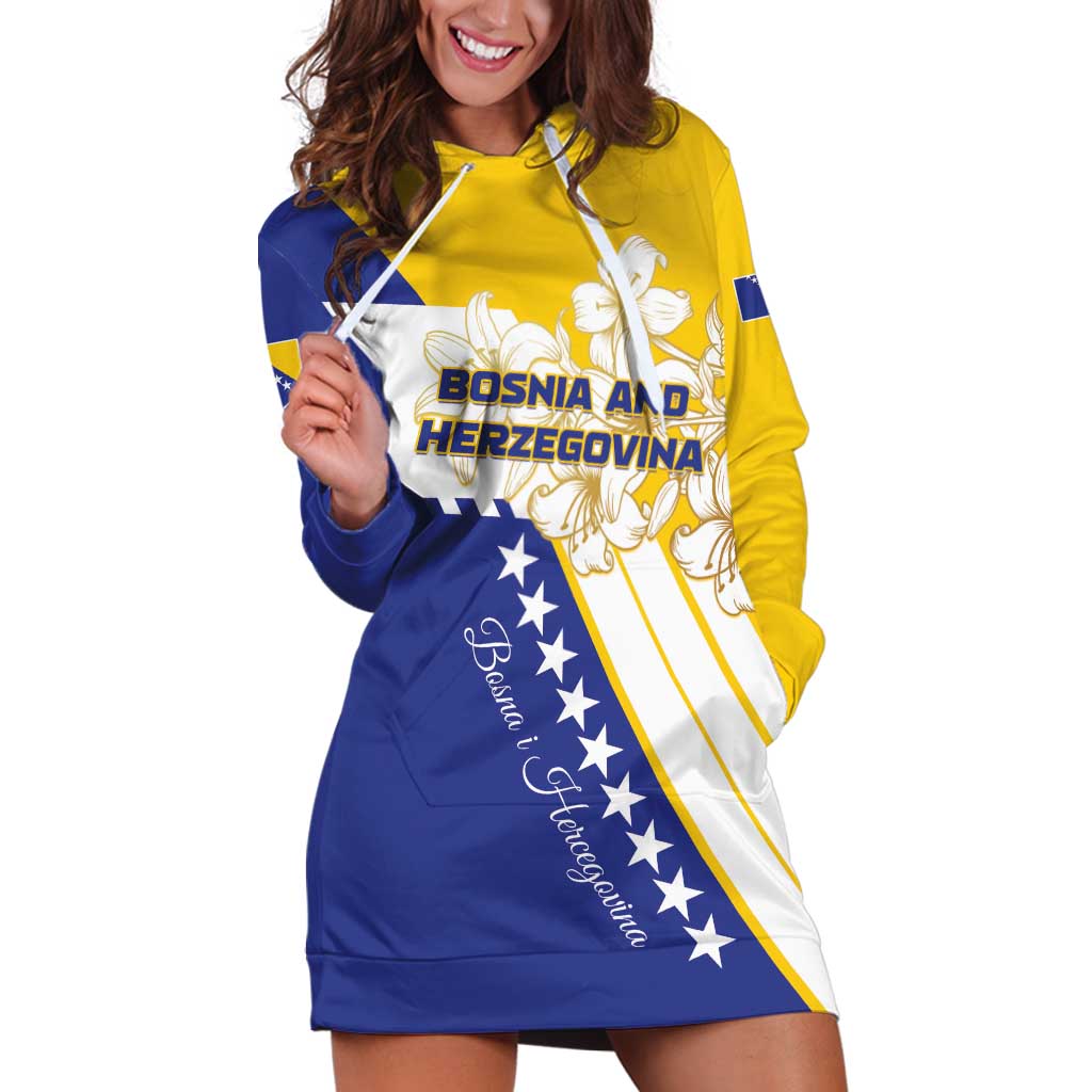 Personalized Bosnia and Herzegovina Hoodie Dress Stars With Golden Lily - Wonder Print Shop