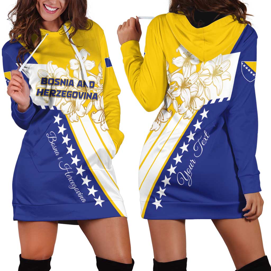 Personalized Bosnia and Herzegovina Hoodie Dress Stars With Golden Lily - Wonder Print Shop