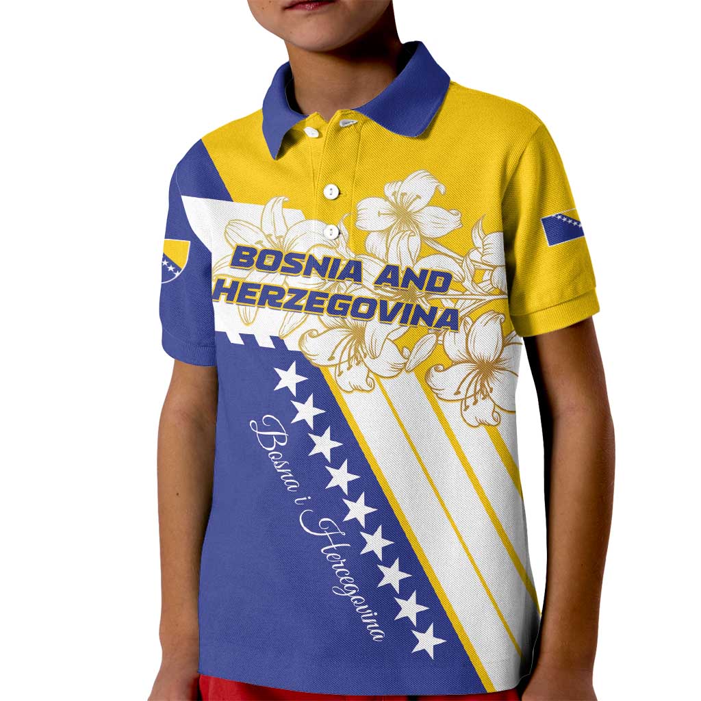 Personalized Bosnia and Herzegovina Kid Polo Shirt Stars With Golden Lily - Wonder Print Shop