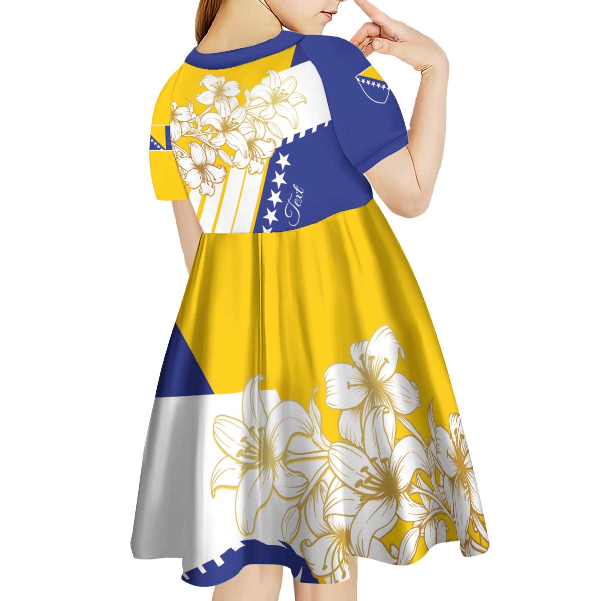 Personalized Bosnia and Herzegovina Kid Short Sleeve Dress Stars With Golden Lily - Wonder Print Shop