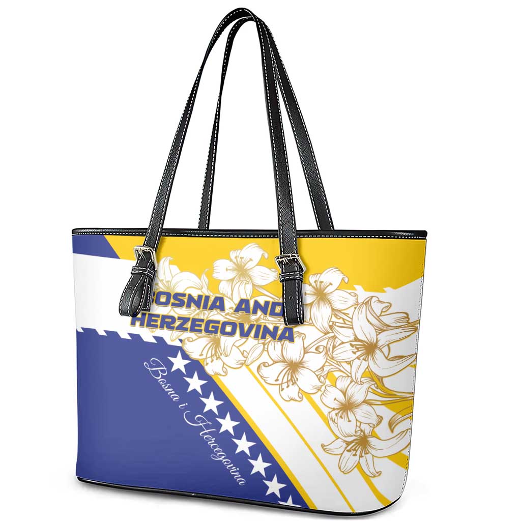 Bosnia and Herzegovina Leather Tote Bag Stars With Golden Lily - Wonder Print Shop