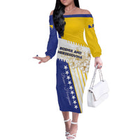 Personalized Bosnia and Herzegovina Off The Shoulder Long Sleeve Dress Stars With Golden Lily - Wonder Print Shop