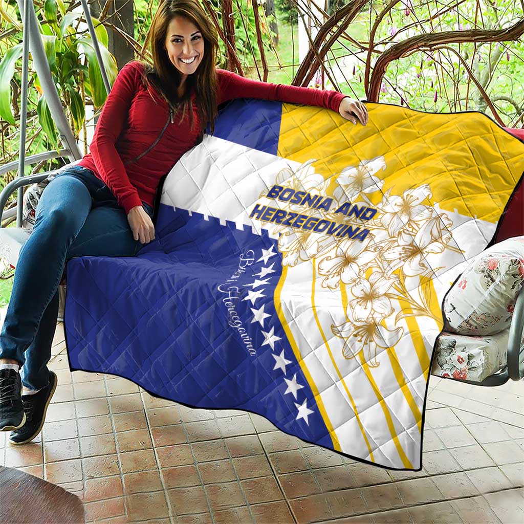 Bosnia and Herzegovina Quilt Stars With Golden Lily - Wonder Print Shop
