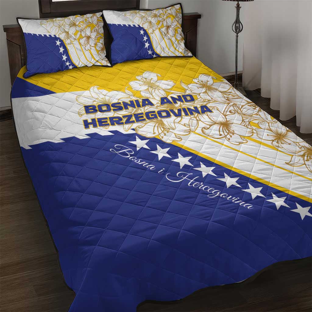 Bosnia and Herzegovina Quilt Bed Set Stars With Golden Lily - Wonder Print Shop