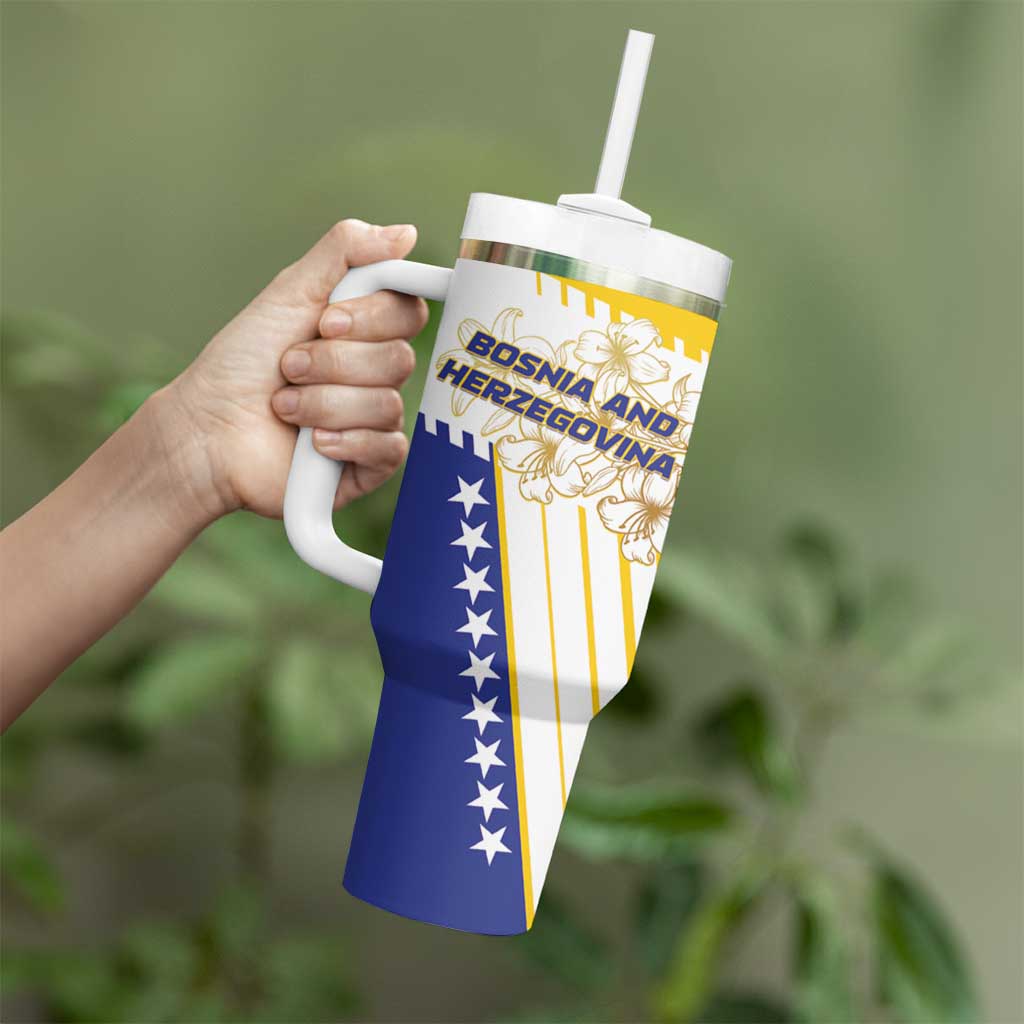 Personalized Bosnia and Herzegovina Tumbler With Handle Stars With Golden Lily - Wonder Print Shop
