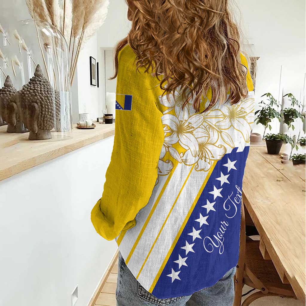 Personalized Bosnia and Herzegovina Women Casual Shirt Stars With Golden Lily - Wonder Print Shop