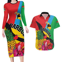 Personalised Barbuda Couples Matching Long Sleeve Bodycon Dress and Hawaiian Shirt Frigate Bird Tropical Style