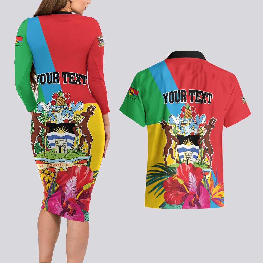 Personalised Barbuda Couples Matching Long Sleeve Bodycon Dress and Hawaiian Shirt Frigate Bird Tropical Style