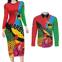 Personalised Barbuda Couples Matching Long Sleeve Bodycon Dress and Long Sleeve Button Shirt Frigate Bird Tropical Style