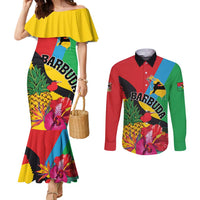 Personalised Barbuda Couples Matching Mermaid Dress and Long Sleeve Button Shirt Frigate Bird Tropical Style